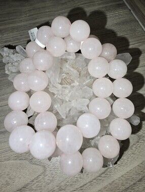 12mm Rose Quartz Bead Stretch Bracelet - Pale Pink Gemstone